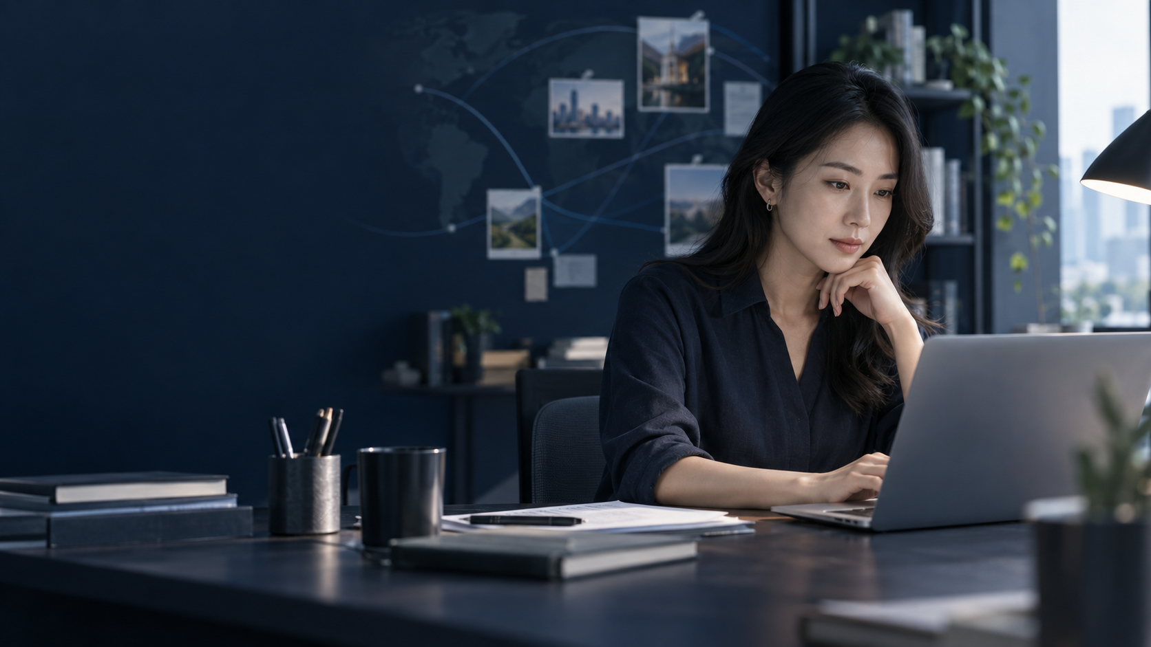 在桌前整理公开信息的成年女性